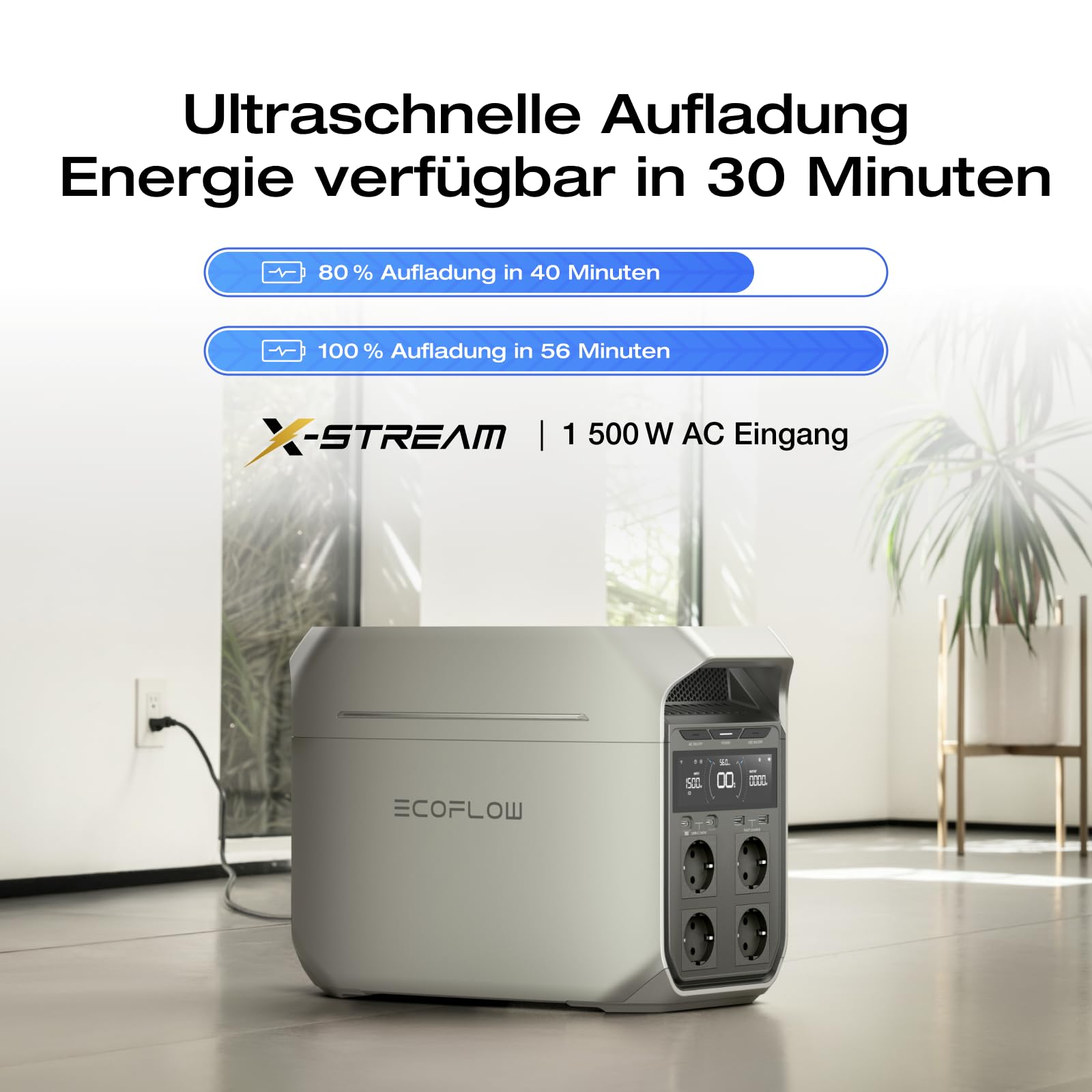 EF ECOFLOW Tragbare Powerstation DELTA 3 Plus, 1024 Wh LiFePO4-Batterie, vollständig aufgeladen in 56 Minuten, 1800W (3600W Spitze) Solargenerator für Notstromversorgung, Camping